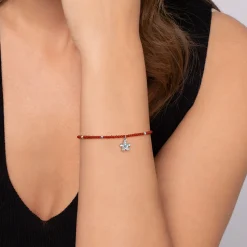 Hot Gabriel & Co. Floral - 925 Sterling Silver London Blue Topaz Flower and Red Agate Bead Bracelet