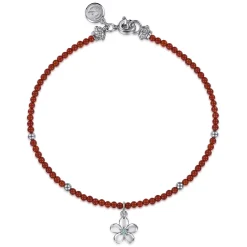 Hot Gabriel & Co. Floral - 925 Sterling Silver London Blue Topaz Flower and Red Agate Bead Bracelet