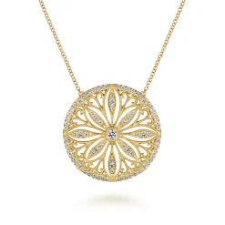 Hot Gabriel & Co. Floral - Vintage Inspired 14K Yellow Gold Floral Diamond Pendant Necklace