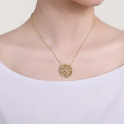 Hot Gabriel & Co. Floral - Vintage Inspired 14K Yellow Gold Floral Diamond Pendant Necklace