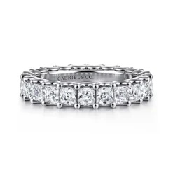 New Gabriel & Co. Forever - 14K White Gold Scallop Setting Princess Cut Diamond Eternity Band - 2.7 ct