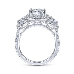 Outlet Gabriel & Co. France - 14K White Gold Round 3 Stone Halo Diamond Engagement Ring