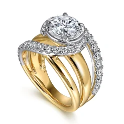 New Gabriel & Co. Francesca - 14K White-Yellow Gold Fancy Halo Round Diamond Engagement Ring