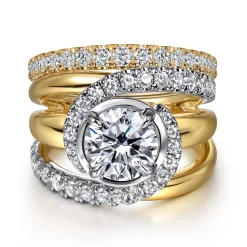 New Gabriel & Co. Francesca - 14K White-Yellow Gold Fancy Halo Round Diamond Engagement Ring