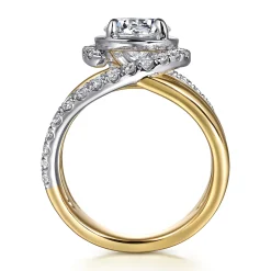 New Gabriel & Co. Francesca - 14K White-Yellow Gold Fancy Halo Round Diamond Engagement Ring