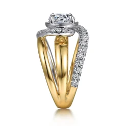 New Gabriel & Co. Francesca - 14K White-Yellow Gold Fancy Halo Round Diamond Engagement Ring