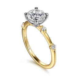 New Gabriel & Co. Frances - 14K White -Yellow Gold Round Diamond Engagement Ring