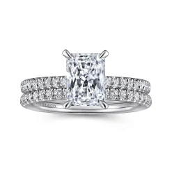 Sale Gabriel & Co. Franka - 14K White Gold Rectangular Radiant Cut Hidden Halo Diamond Engagement Ring