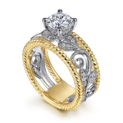 Sale Gabriel & Co. Galia - 14K White-Yellow Gold Round Diamond Engagement Ring