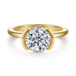 Discount Gabriel & Co. Gavin - 14K Yellow Gold Half Bezel Round Solitaire Diamond Engagement Ring