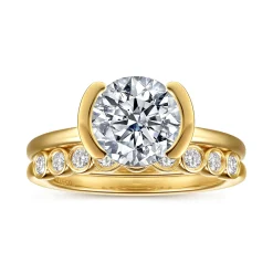 Discount Gabriel & Co. Gavin - 14K Yellow Gold Half Bezel Round Solitaire Diamond Engagement Ring