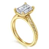 Sale Gabriel & Co. Gaze - Vintage Inspired 14K Yellow Gold Emerald Cut Solitaire Diamond Engagement Ring