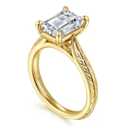 Sale Gabriel & Co. Gaze - Vintage Inspired 14K Yellow Gold Emerald Cut Solitaire Diamond Engagement Ring