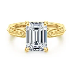 Sale Gabriel & Co. Gaze - Vintage Inspired 14K Yellow Gold Emerald Cut Solitaire Diamond Engagement Ring