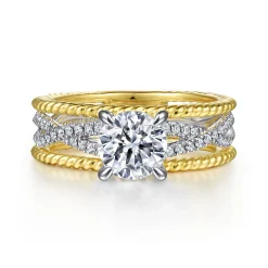 Hot Gabriel & Co. Gene - 14K White-Yellow Gold Round Diamond Engagement Ring