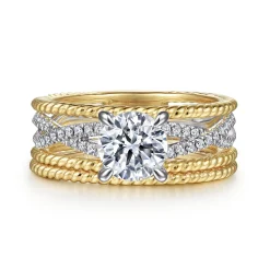 Hot Gabriel & Co. Gene - 14K White-Yellow Gold Round Diamond Engagement Ring