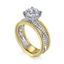 Discount Gabriel & Co. Gene - 14K White-Yellow Gold Round Diamond Engagement Ring