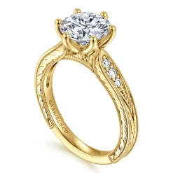 Best Gabriel & Co. Genevieve - Vintage Inspired 14K Yellow Gold Round Diamond Engagement Ring