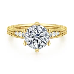 Best Gabriel & Co. Genevieve - Vintage Inspired 14K Yellow Gold Round Diamond Engagement Ring