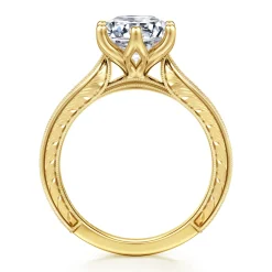 Best Gabriel & Co. Genevieve - Vintage Inspired 14K Yellow Gold Round Diamond Engagement Ring