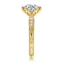 Best Gabriel & Co. Genevieve - Vintage Inspired 14K Yellow Gold Round Diamond Engagement Ring
