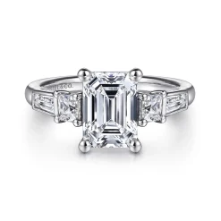 Discount Gabriel & Co. Genna - 14K White Gold Emerald Cut Three Stone Diamond Engagement Ring