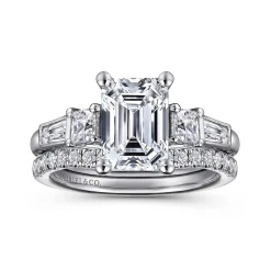 Discount Gabriel & Co. Genna - 14K White Gold Emerald Cut Three Stone Diamond Engagement Ring
