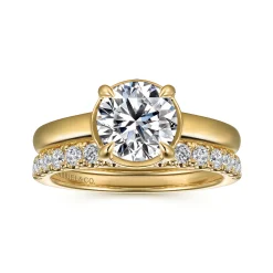 New Gabriel & Co. Geo - 14K Yellow Gold Bezel Prong Round Diamond Engagement Ring