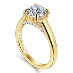 New Gabriel & Co. Geo - 14K Yellow Gold Bezel Prong Round Diamond Engagement Ring