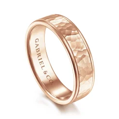 Sale Gabriel & Co. George - 14K Rose Gold 6mm - Hammered Men's Wedding Band