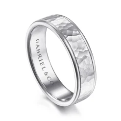 Gabriel & Co. George - 14K White Gold 6mm - Hammered Men's Wedding Band
