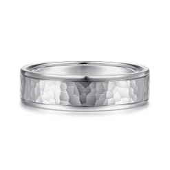 Gabriel & Co. George - 14K White Gold 6mm - Hammered Men's Wedding Band