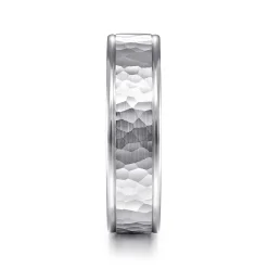 Gabriel & Co. George - 14K White Gold 6mm - Hammered Men's Wedding Band