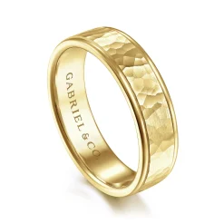 New Gabriel & Co. George - 14K Yellow Gold 6mm - Hammered Men's Wedding Band