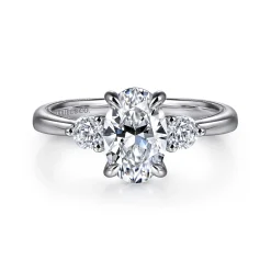Outlet Gabriel & Co. Georgia - 14K White Gold Oval Three Stone Diamond Engagement Ring