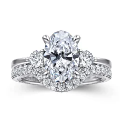 New Gabriel & Co. Georgia - 14K White Gold Oval Three Stone Diamond Engagement Ring