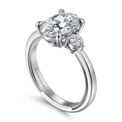 New Gabriel & Co. Georgia - 14K White Gold Oval Three Stone Diamond Engagement Ring