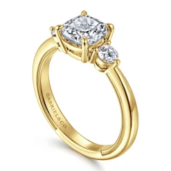 New Gabriel & Co. Georgia - 14K Yellow Gold Cushion Cut Three Stone Diamond Engagement Ring
