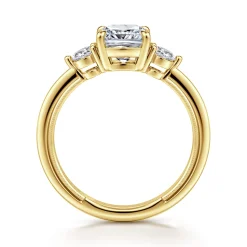 New Gabriel & Co. Georgia - 14K Yellow Gold Cushion Cut Three Stone Diamond Engagement Ring