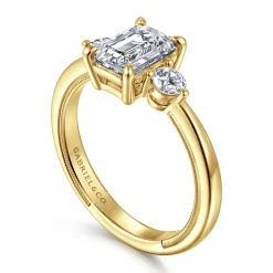 Best Gabriel & Co. Georgia - 14K Yellow Gold Emerald Cut Three Stone Diamond Engagement Ring