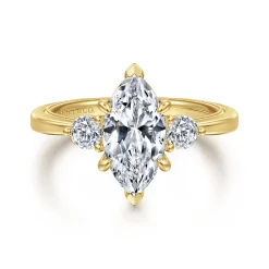 New Gabriel & Co. Georgia - 14K Yellow Gold Marquise Shape Three Stone Diamond Engagement Ring