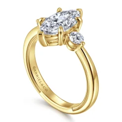 New Gabriel & Co. Georgia - 14K Yellow Gold Marquise Shape Three Stone Diamond Engagement Ring