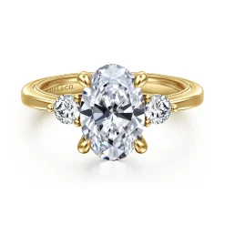 Gabriel & Co. Georgia - 14K Yellow Gold Oval Three Stone Diamond Engagement Ring