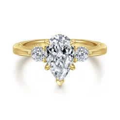 Sale Gabriel & Co. Georgia - 14K Yellow Gold Pear Shape Three Stone Diamond Engagement Ring