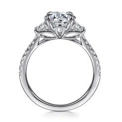 Clearance Gabriel & Co. Georgie - 14K White Gold Round Three Stone Lotus Diamond Engagement Ring