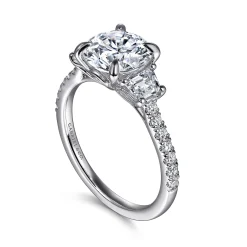Clearance Gabriel & Co. Georgie - 14K White Gold Round Three Stone Lotus Diamond Engagement Ring