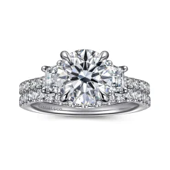 Clearance Gabriel & Co. Georgie - 14K White Gold Round Three Stone Lotus Diamond Engagement Ring