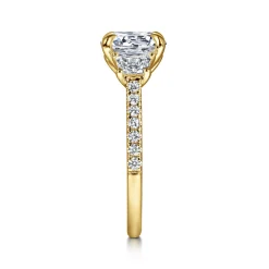 Clearance Gabriel & Co. Georgie - 14K Yellow Gold Round Three Stone Lotus Diamond Engagement Ring