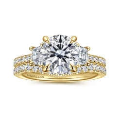 Clearance Gabriel & Co. Georgie - 14K Yellow Gold Round Three Stone Lotus Diamond Engagement Ring