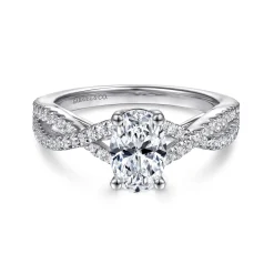 New Gabriel & Co. Gina - 14K White Gold Twisted Oval Diamond Engagement Ring